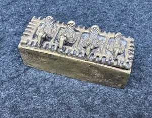 Scatola Kuduo 1800 Ashanti Akan Ghana ottone oro polvere peso oro con anatra uccellini - Foto 1 di 3