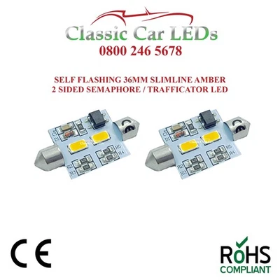 2 x MORRIS MINOR 36MM SELF FLASHING LEDS SEMAPHORE TRAFFICATOR 12 VOLT AMBER - Image 1 of 3