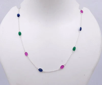 3.80 GM 925 Argento Sterling Naturale Multi Taglio Gemma Lunetta Collana 48.3cm - Immagine 1 di 2