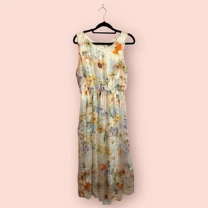 NWT Lara G. Silk Dress LARGE Maxi Hi Low Long Floral Print Pastel - Picture 1 of 10