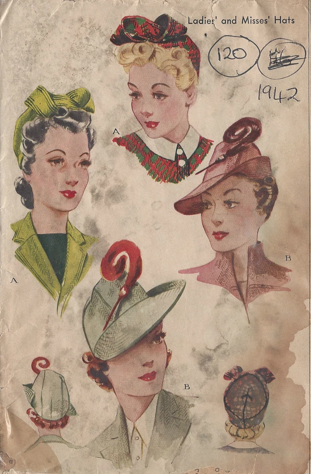 1942 Vintage Sewing Pattern HAT S22" (120) - Image 1 of 1