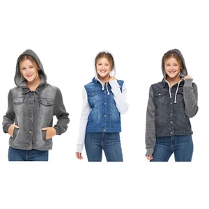 Mujeres Denim Chaleco con Cordón Chaqueta Bolsillo Polar Contraste Manga Larga Sudadera con Capucha - Imagen 1 de 20