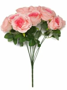 10 Head Artificial Rose Bush x 44cm - Pink Shades Flower Centrepiece Arrangement - Picture 1 of 1