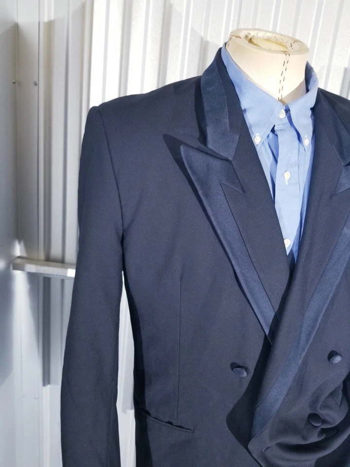 Abrigo Chaqueta Blazer Esmoquin Vintage Missoni Italia Solapa Satinada Azul Marino 50 40R Foto 1 de 4