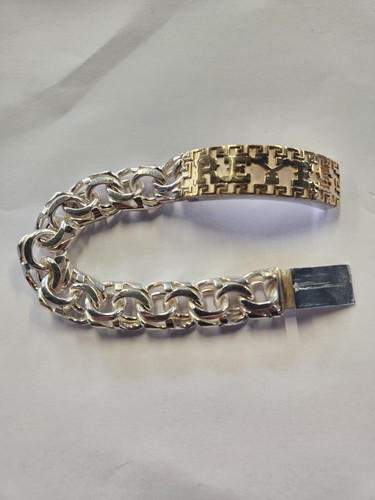 Bracciale Maglia Cinese Argento Sterling 925 con Targa Nome Oro Re Personalizzato Versace