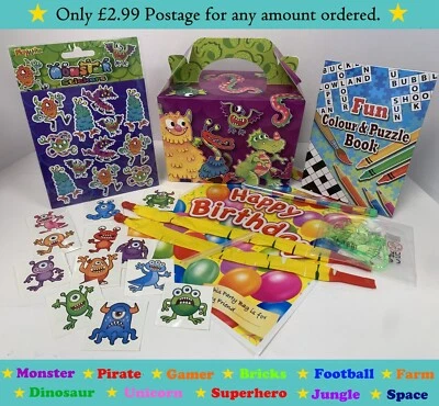 MONSTER PARTY SET Caja de comida y bolsa de botín precargada Bolsas de regalo de cumpleaños para niños Foto 1 de 4