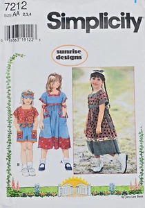 90s SIMPLICITY 7212 SIZES 2 3 4 GIRLS DRESS TOP SHORTS VISOR UC/FF - Picture 1 of 4