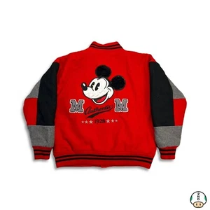 Chaqueta De Colección Años 90 Disney Mickey Mouse Para Hombre Mediana Roja Rara Varsity Letterman - Imagen 1 de 6