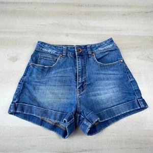 Bullhead Womens Jean Shorts 5 Juniors Mom Short Medium Wash Denim Rolled Cuff - Picture 1 of 11