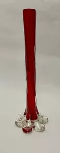 VINTAGE MURANO ELEPHANT FOOT BUD VASE RED WITH A TWISTED STEM ART Glass 11" - Picture 1 of 4