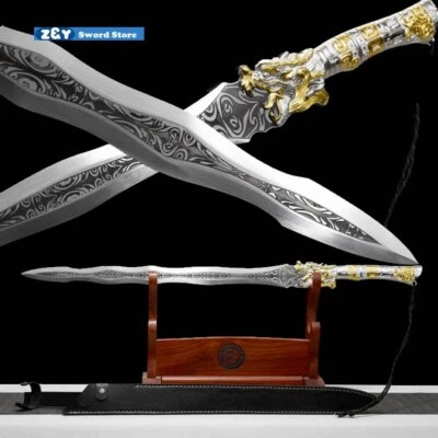 Espada Dao de batalla al aire libre dragón plateado hoja de acero de resorte afilado aleación bicolor Foto 1 de 4