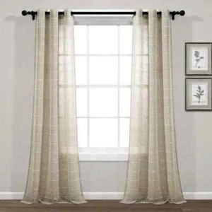 Lush Decor Farmhouse Textured Grommet Sheer Window Curtain Panel Pair, 95" L... - Picture 1 of 8
