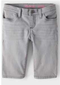 Children’s Place Girl’s Size 10 Denim Skimmer Shorts Light Gray Adjustable Waist - Picture 1 of 3
