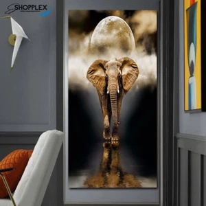 Elephant walking under the moon Brand New Home Decor Single pc Art Canvas - Picture 1 of 10