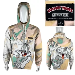 Members Only Mens Medium Windbreaker Jacket Looney Tunes Bugs Bunny Multicolor - Picture 1 of 13