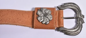 Vintage tooled leather Sensation 6077 Italian belt w metal flower buckle sz L - Picture 1 of 7