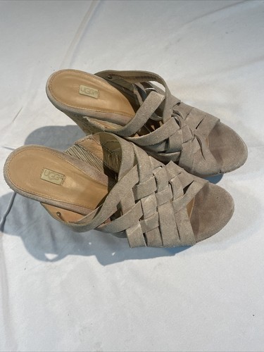 Sandali UGG Marta con cinturino in sughero zeppa slide in castagno misura 8 5 scamosciato tessuto punta aperta