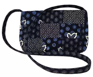 Vera Bradley Crossbody Purse Patchwork Blue Coin & Leaf Pattern Navy Retired - Picture 1 of 9