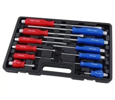 12 Piece Heavy Duty Screwdriver Set Hex Head Go Through Magnetic Tips Pozi+Flat - Image 1 of 2