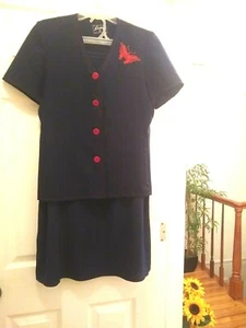 Women's Navy Blue Silk Assets Lined Skirt With Navy Blue Polyester Jacket - Picture 1 of 6