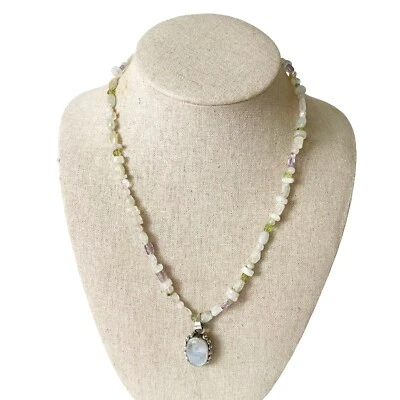 Colgante de piedra lunar de plata esterlina y collar de cuarzo prehnita amatista 19" único en su clase Foto 1 de 4