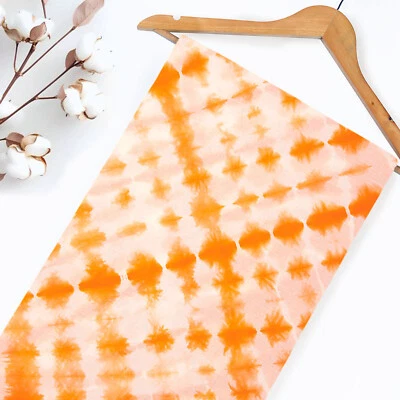 Cotton Tie Dye Fabric By Yard Orange Shibori DIY Sewing Material Quilting Craft - Image 1 of 4