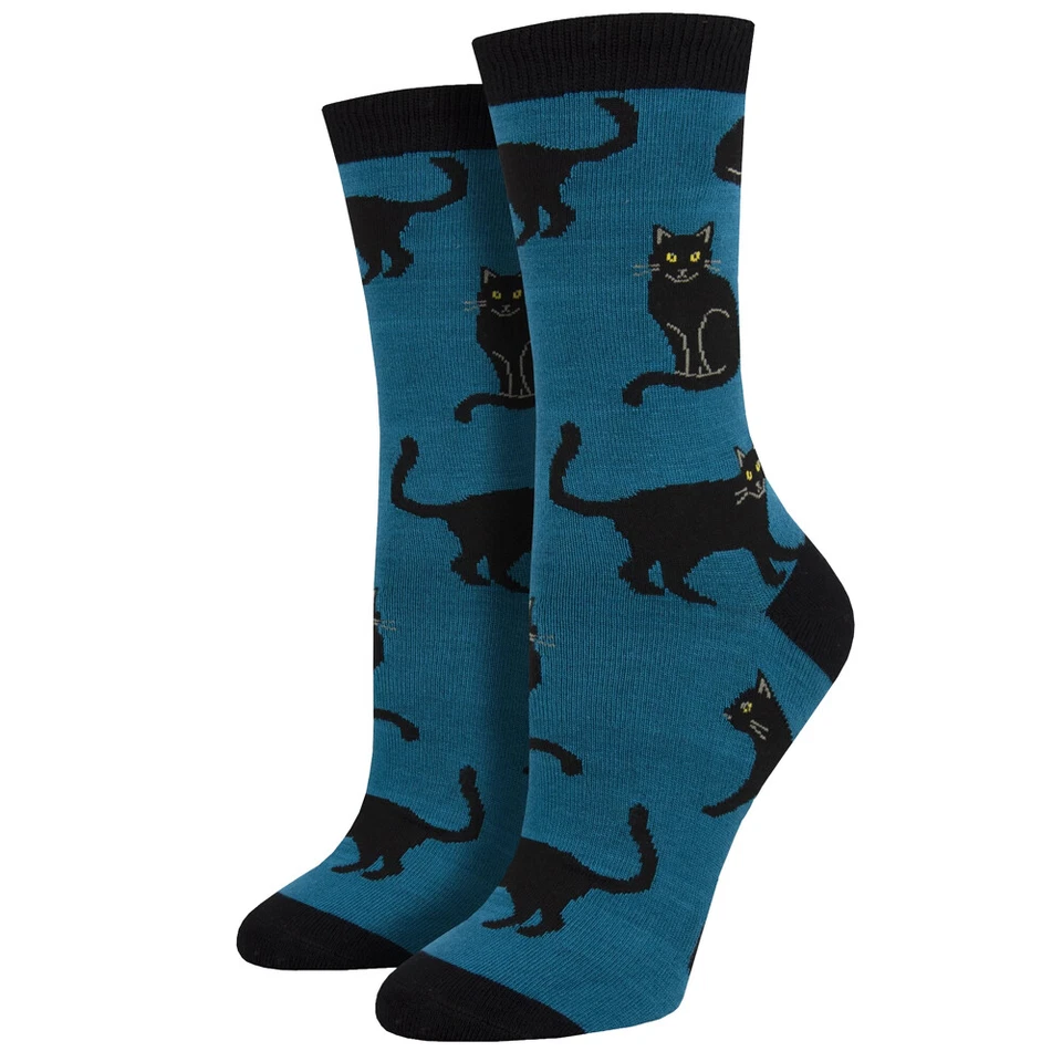 Calcetines Socksmith Para Mujer Bambú Crew Negros Gatos Gatito Novedad Calzado Foto 1 de 1