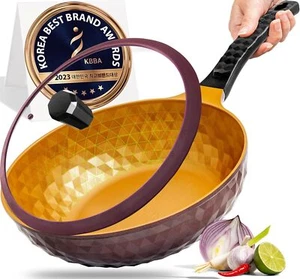 Diamond X Premium Extreme Non Stick 11" Frying Wok Pan Gold + Lid  - Picture 1 of 7