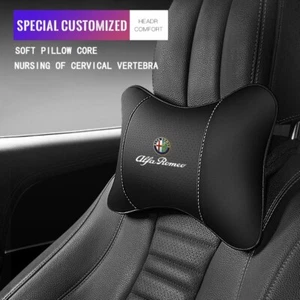 Cuscino poggiatesta per auto in pelle logo ALFA ROMEO - Diversi Colori - Picture 1 of 11