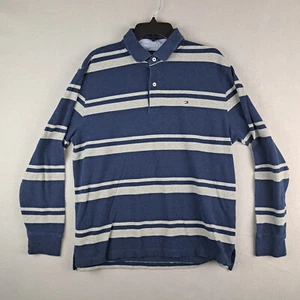 Tommy Hilfiger Shirt Mens Large Blue Striped Classic Fit Longsleeve Polo Preppy - Picture 1 of 12