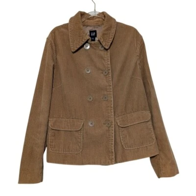 Y2K Gap Corduroy Jacket Womens Large Beige Tan Cotton Double Breasted Lined - Image 1 of 4