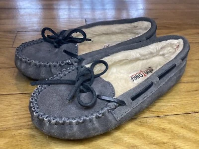 MINNETONKA Gris Gamuza Cuero Imitación Piel Forrada Mocasines Zapatos Mujer 5 #4015 Foto 1 de 4