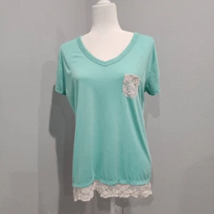 Rue 21 Damen Kurzarm Oberteil, Spitzenunterteil & Fronttasche, Größe XL, türkis - Bild 1 von 7