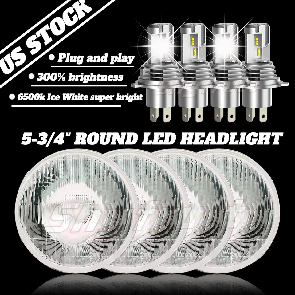 DOT 4PCS 5-3/4" 5.75" LED Headlight Hi/Lo Beam For Lincoln Continental 1958-1979 - Image 1 of 4