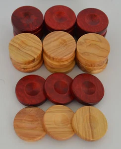 30 fichas de backgammon de oliva de 1,4 pulgadas - madera de olivo natural - damas de color rojo - Imagen 1 de 2