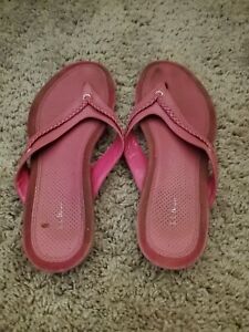L.L. Bean Women's Flip Flops Size 7 Pink Thong Sandals Fuschia Braid Summer Used
