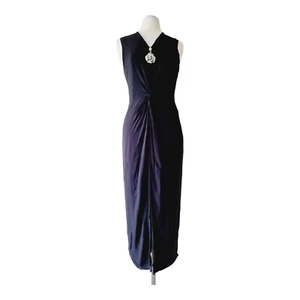 CUE Black Sleeveless Twist Column Maxi Dress SIZE 12 split - Picture 1 of 9