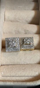 Diamond Earrings Zales 3/4 CT Square -Shaped Multi Diamond Double Frame 10k Gold - Picture 1 of 9