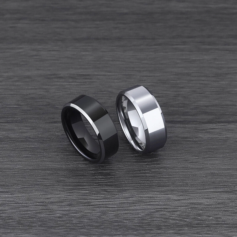 8mm Black Men's Fashion Ring Classic Wedding Rings for Men Birthday Gift 7-11 - Image 1 of 4