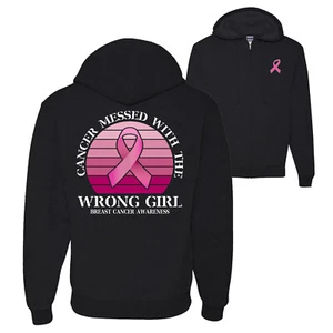 Cancer Messed With the Wrong Girl Graphic Zip Up Hoodie Sweatshirt - Picture 1 of 3