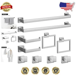 Complete 10-Piece Brushed Nickel Bathroom Set - Effortless Installation & Style - Picture 1 of 8