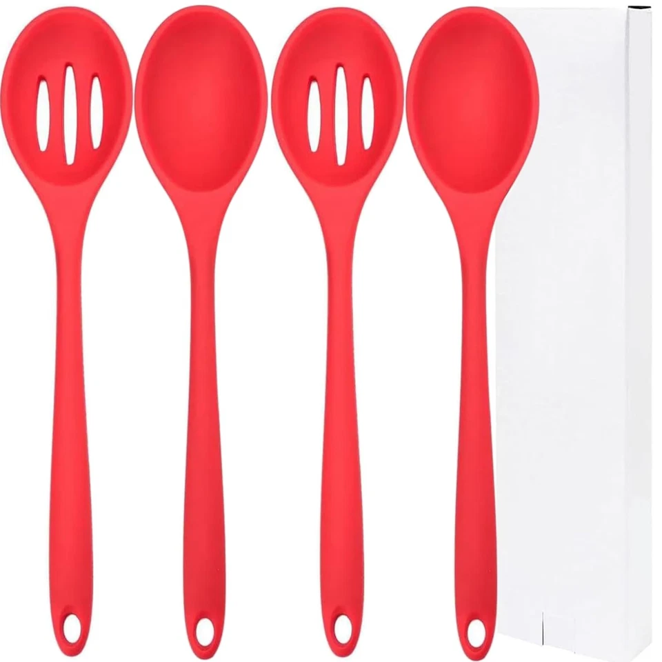 Best 4PCS Kitchen Silicone Cooking Spoon Nonstick Mixing Serving Spoons Set for