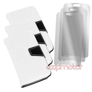 3X WALLET CASE COVER+SCREEN PROTECTOR STAND PU LEATHER WHITE GALAXY SIV S4 I9500 - Photo 1 sur 2