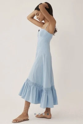 Vestido Anthropologie Midi Cremallera Frontal Volantes Dobladillo Talla Lg Azul Foto 1 de 4