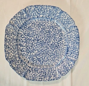 N.S Gustin Co. Pottery Blue Spongeware Scalloped 11.25” Square Plate. EUC - Picture 1 of 4