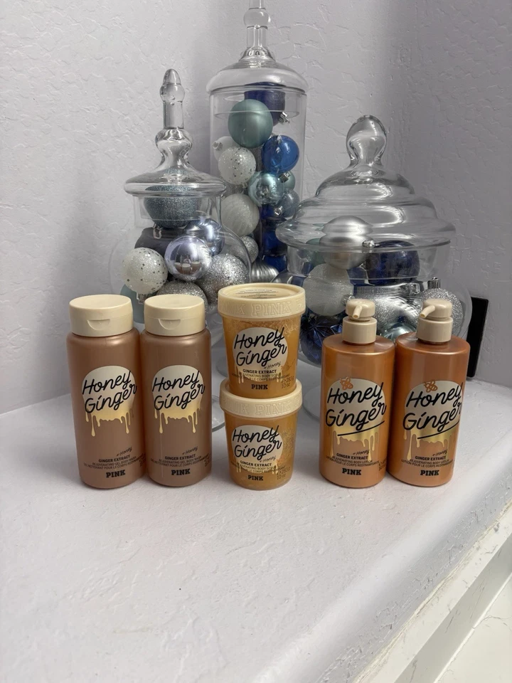 Victoria Secret 粉色蜂蜜姜身体乳液,洗涤和擦洗 6 件套 — 第 1/1 张图片