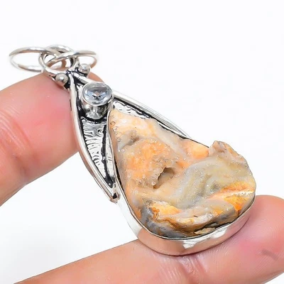 Pazzo Pizzo Agata, Topazio Bianco Gemma 925 Argento Sterling Gioielli Ciondolo - Immagine 1 di 4