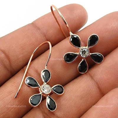 Zircone Cubico Pietra Argento Massiccio Pendenti Rosa Placcato Oro Orecchini - Immagine 1 di 4