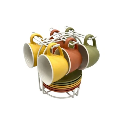 Jeu de 6 tasses avec plat Home ESPRIT Multicouleur Porcelaine 100 ml - Photo 1/4