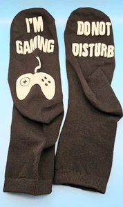 Do Not Disturb I'm Gaming Socks Gaming in Progress Novelty Unisex Black 2 Pair - Picture 1 of 3